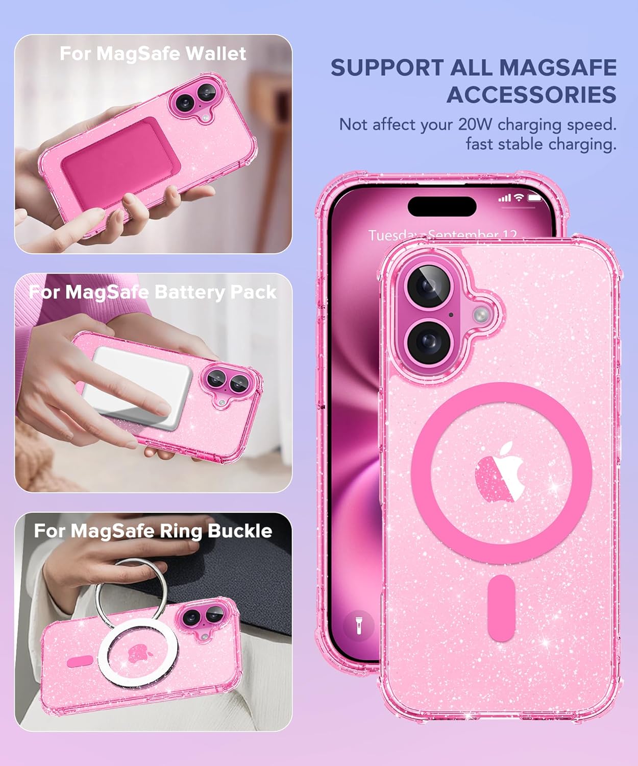 Magnetic for iPhone 16 Clear Sparkly Case