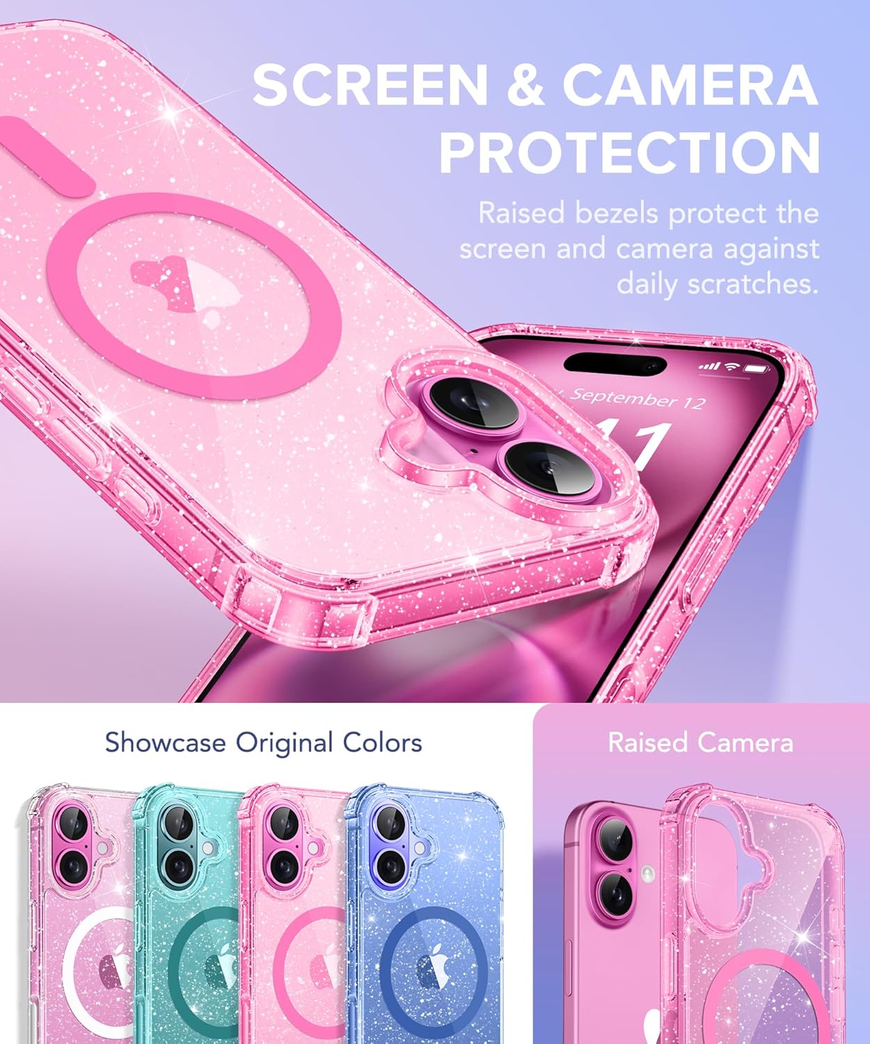 Magnetic for iPhone 16 Clear Sparkly Case