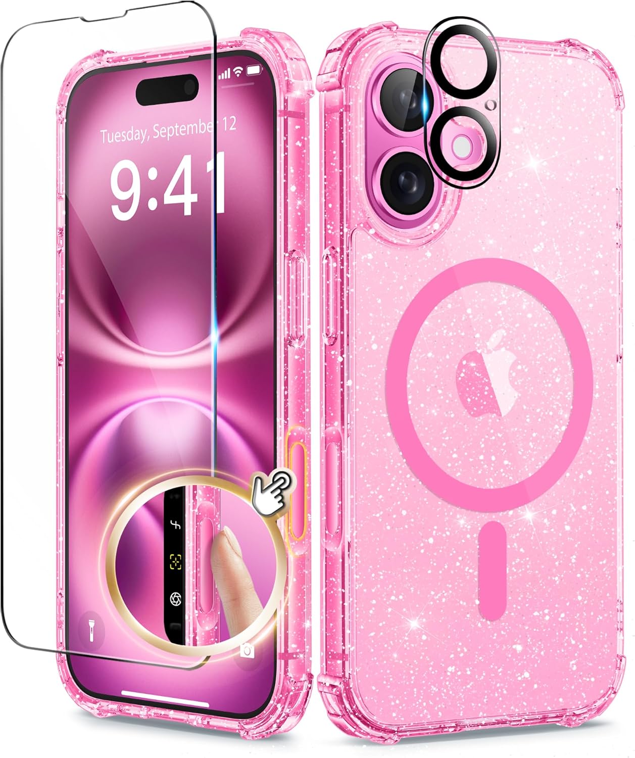 Magnetic for iPhone 16 Clear Sparkly Case