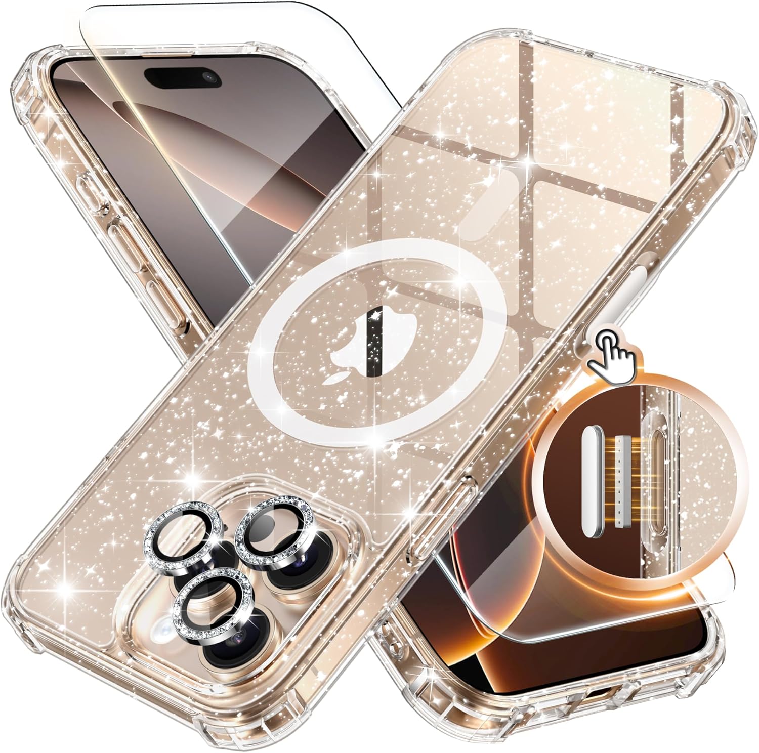 iPhone 16 Pro Max Case with Glitter Camera Lens Pro