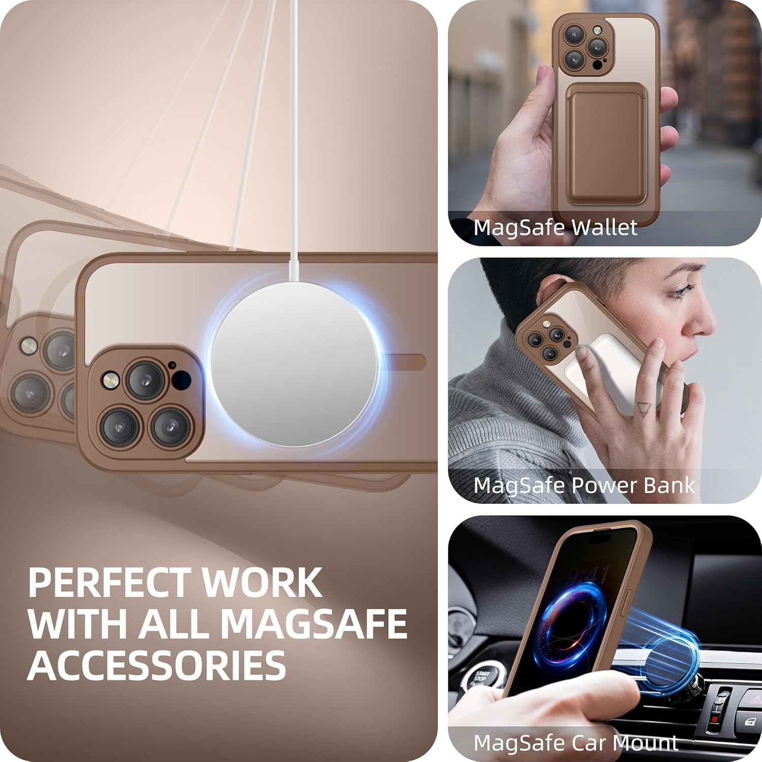 iPhone 14 Pro Max Magnetic Case with Privacy Screen Protector Brown