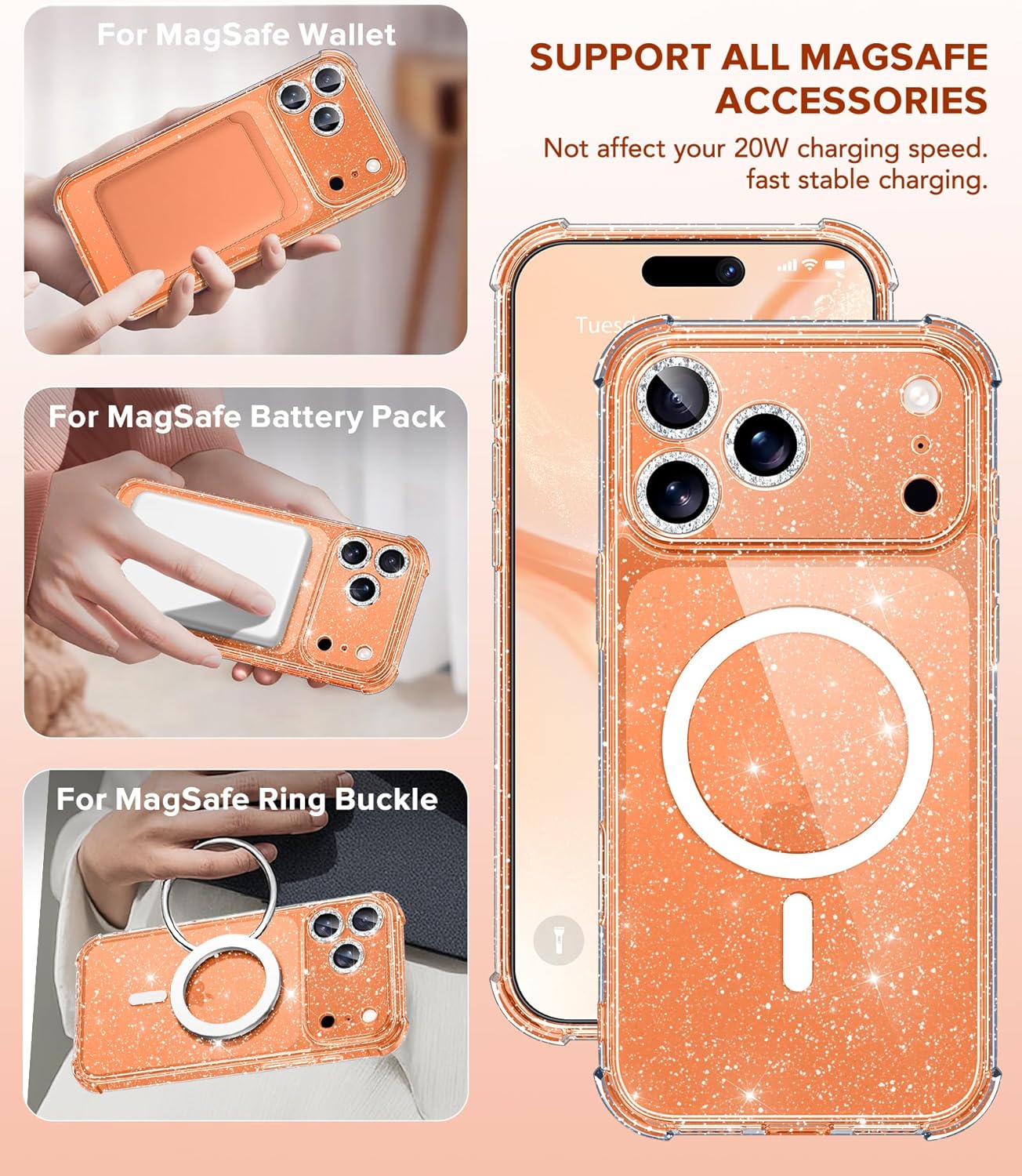 iPhone 17 Pro Max Clear Glitter Case