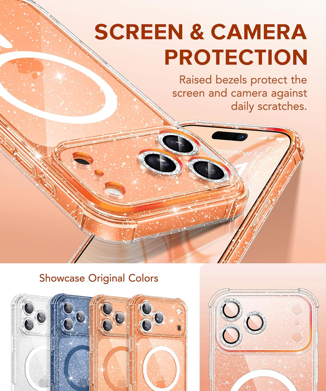 iPhone 17 Pro Max Clear Glitter Case